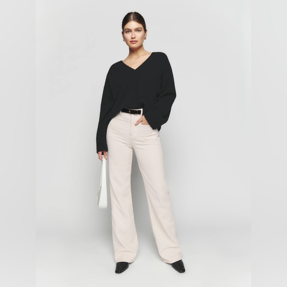 NWT Reformation Alyssa High Rise Wide Leg Corduroy Pants in Bone Size 28